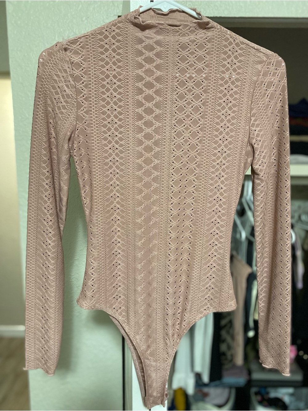Women's Long Sleeve Lace Bodysuit - Blush Pink